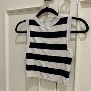 Zara Ribbed Black and White Striped Top